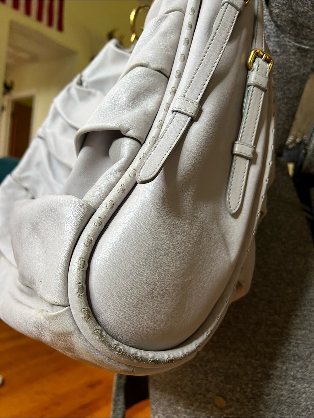 CHRISTIAN DIOR LIBERTINE HOBO PEARL GRAY PLEATED LAMBSKIN LEATHER - Picture 8 of 16
